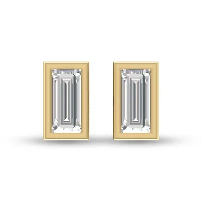 Sselects Lab Grown 1/4 Carat Baguette Bezel Set Diamond Solitaire Earrings In 14k Yellow Gold In Silver