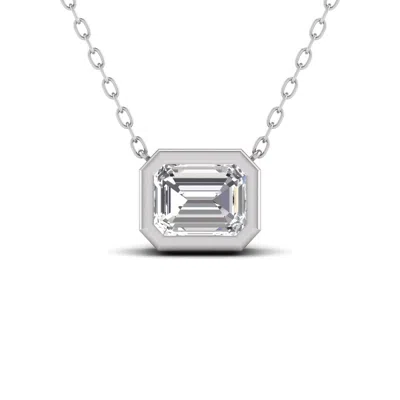 Sselects Lab Grown 1/4 Carat Emerald Cut Bezel Set Diamond Solitaire Pendant In 14k White Gold In Silver