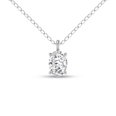 Sselects Lab Grown 1/4 Carat Oval Solitaire Diamond Pendant In 14k White Gold In Silver