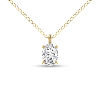 Sselects Lab Grown 1/4 Carat Oval Solitaire Diamond Pendant In 14k Yellow Gold In Silver