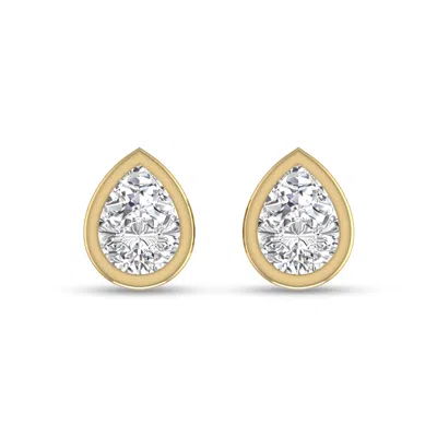 Sselects Lab Grown 1/4 Carat Pear Shaped Bezel Set Solitaire Diamond Earrings In 14k Yellow Gold In Silver