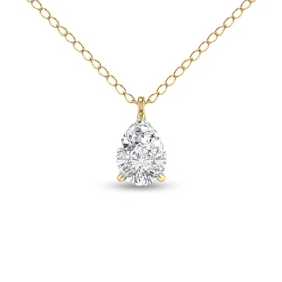 Sselects Lab Grown 1/4 Carat Pear Solitaire Diamond Pendant In 14k Yellow Gold In Silver