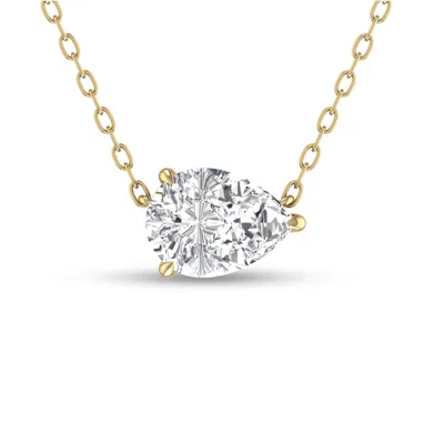 Sselects Lab Grown 3/4 Carat Floating Pear Shaped Diamond Solitaire Pendant In 14k Yellow Gold In Silver