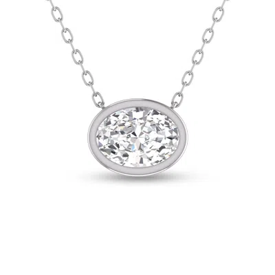 Sselects Lab Grown 3/4 Carat Oval Bezel Set Diamond Solitaire Pendant In 14k White Gold In Silver