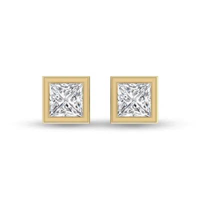 Sselects Lab Grown 3/4 Carat Princess Cut Bezel Set Solitaire Diamond Earrings In 14k Yellow Gold In Silver