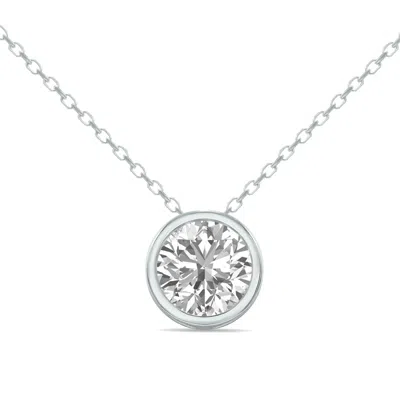 Sselects Lab Grown 3/4 Carat Round Solitaire Diamond Bezel Set Pendant In 14k White Gold In Silver