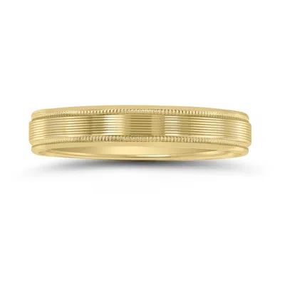 Sselects Men's 10k Yellow Gold 4mm Wedding Band With Ribbed Milgrain Center