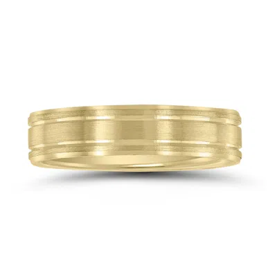 Sselects Men's 5mm Wedding Band With Bright Grooves And Emery Finish In 10k Yellow Gold