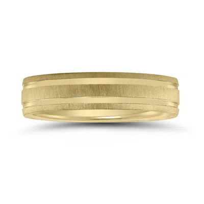 Sselects Men's 5mm Wedding Band With Satin Frost Finish And Polished Grooves In 10k Yellow Gold