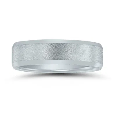 Sselects Men's 6mm Stone Finish Wedding Band In 10k White Gold In Silver