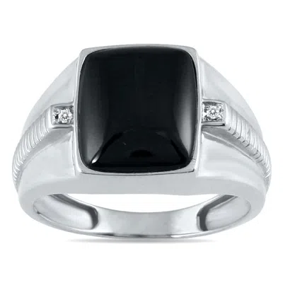 Sselects Men's Onyx And Diamond Ring In 10k White Gold