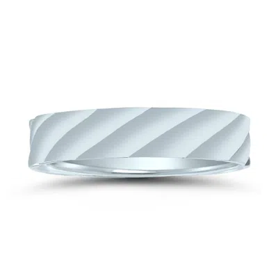 Sselects Men's Raised Wave Design 5mm Wedding Band In 10k White Gold In Silver