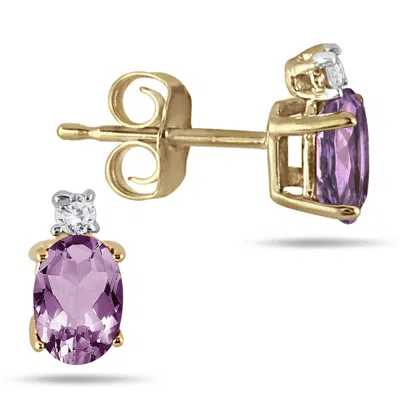 Sselects Oval Amethyst Drop And Diamond Earrings In 14k Yellow Gold In Purple