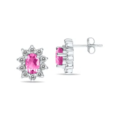 Sselects Oval Shape Topaz And Diamond Flower Earrings In 14k In Pink