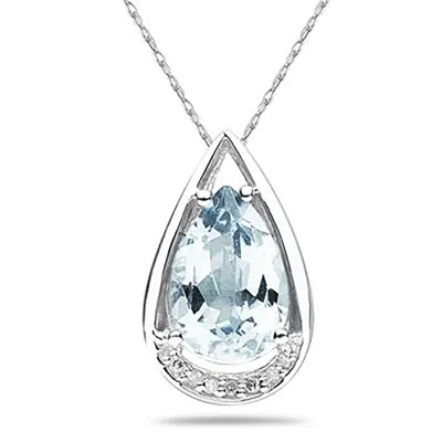 Sselects Pear Shaped Aquamarine And Diamond Raindrop Pendant In 10k In Blue