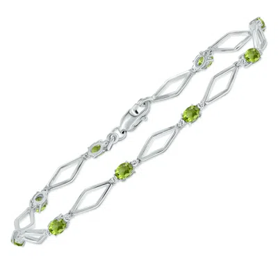 Sselects Peridot And Natural Diamond Star Link Bracelet In .925 Sterling Silver In Green