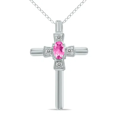 Sselects Pink Sapphire And Diamond Cross Pendant 10k