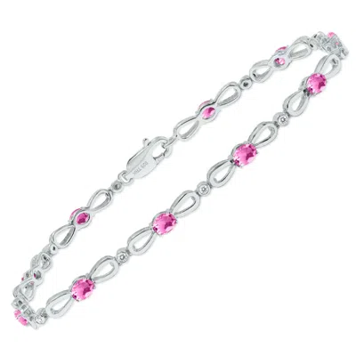 Sselects Pink Topaz And Natural Diamond Ribbon Loop Bracelet In .925 Sterling Silver