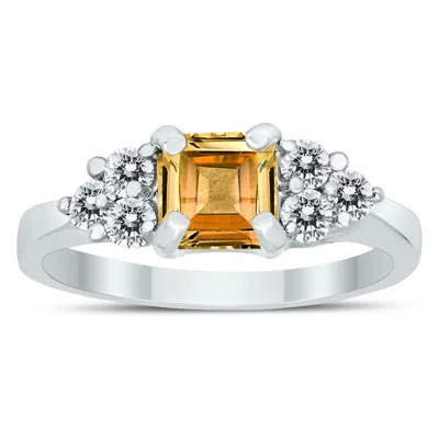 Sselects Princess Cut 6x6mm Citrine And Diamond Duchess Ring In 10k White Gold