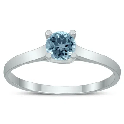 Sselects Round 4mm Aquamarine Cathedral Solitaire Ring In 10k White Gold