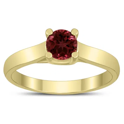 Sselects Round 5mm Garnet Cathedral Solitaire Ring In 10k Yellow Gold