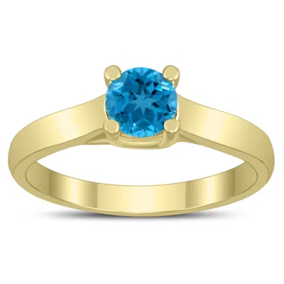 Sselects Round 5mm Topaz Cathedral Solitaire Ring In 10k Yellow Gold