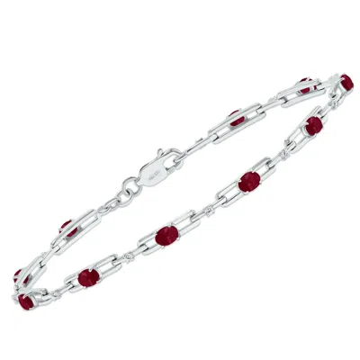 Sselects Ruby And Natural Diamond Double Bar Link Bracelet In .925 Sterling Silver In Red
