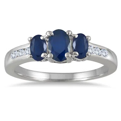 Sselects Sapphire And Diamond Channel Ring 14k White Gold