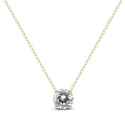 Sselects Signature Quality 1 Carat Floating Round Diamond Solitaire Necklace In 14k Yellow Gold In Silver