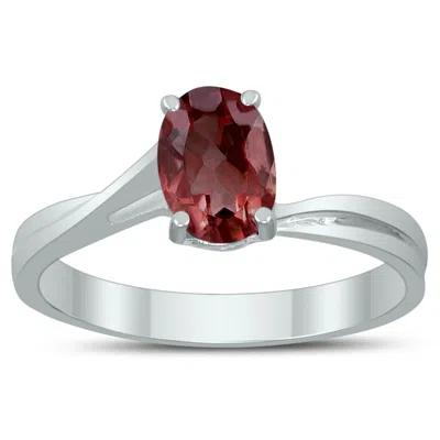 Sselects Solitaire Oval 7x5mm Garnet Gemstone Twist Ring In 10k White Gold