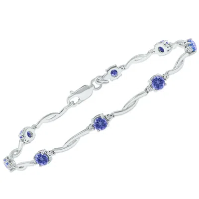 Sselects Tanzanite And Natural Diamond Braided Wave Bracelet In .925 Sterling Silver In Blue