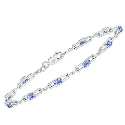 Sselects Tanzanite And Natural Diamond Double Bar Link Bracelet In .925 Sterling Silver In Blue