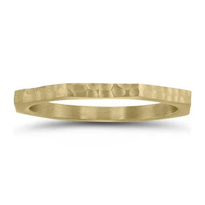 Sselects Thin 1.5mm Eight Sided Octagon Hammered Finish Wedding Band In 14k Yellow Gold