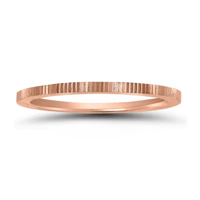 Sselects Thin 1mm Hand Cut Ridged Design Wedding Band In 14k Rose Gold In Orange