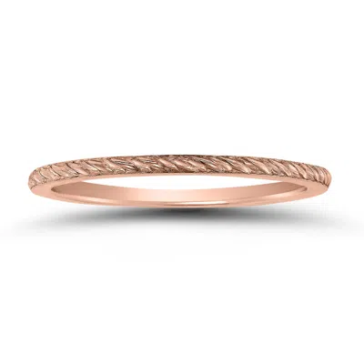 Sselects Thin 1mm Rope Knurl Wedding Band In 14k Rose Gold In Orange