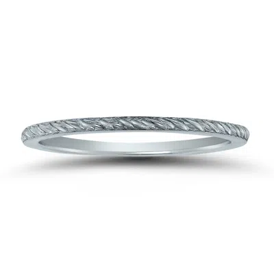 Sselects Thin 1mm Rope Knurl Wedding Band In 14k White Gold In Silver