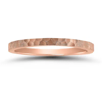 Sselects Women's 1.5mm Thin Micro-hammered 14k Rose Gold Wedding Band In Orange