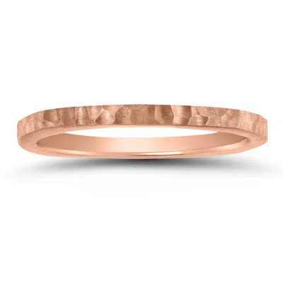Sselects Women's 4 Sided Thin 1.5mm Hammered Wedding Band In 14k Rose Gold In Orange