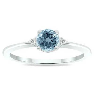 Sselects Women's Aquamarine And Diamond Classic Ring In 10k White Gold