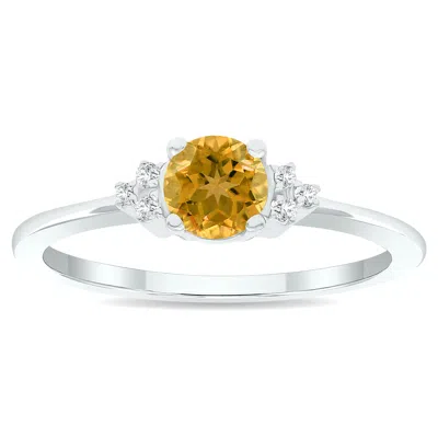 Sselects Women's Citrine And Diamond Half Moon Ring In 10k White Gold