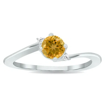 Sselects Women's Citrine And Diamond Wave Ring In 10k White Gold