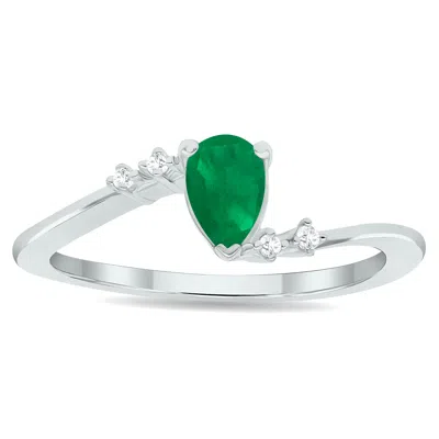 Sselects Women's Emerald And Diamond Wave Ring In 10k White Gold