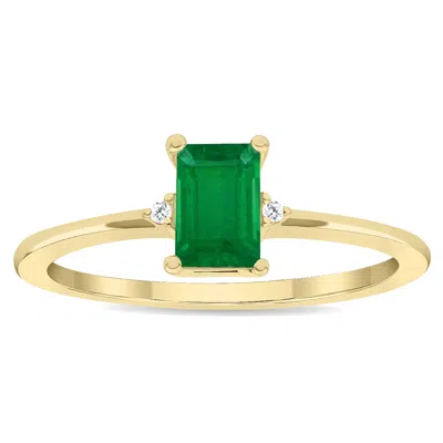 Sselects Women's Emerald Cut Emerald And Diamond Classic Ring In 10k Yellow Gold