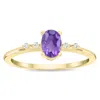 SSELECTS WOMEN'S OVAL SHAPED AMETHYST AND DIAMOND SPARKLE RING IN 10K YELLOW GOLD