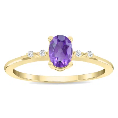 Sselects Women's Oval Shaped Amethyst And Diamond Sparkle Ring In 10k Yellow Gold In Purple