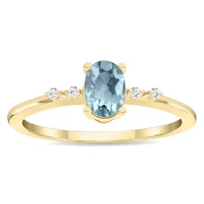 Sselects Women's Oval Shaped Aquamarine And Diamond Sparkle Ring In 10k Yellow Gold In Blue