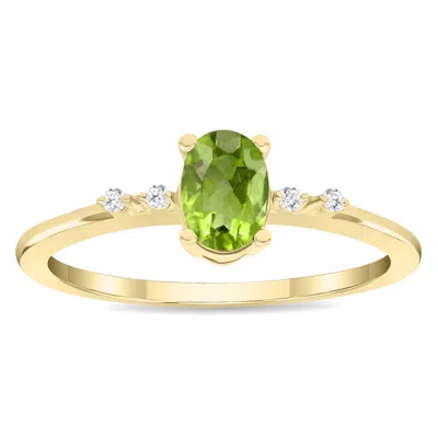 Sselects Women's Oval Shaped Peridot And Diamond Sparkle Ring In 10k Yellow Gold