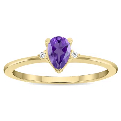 Sselects Women's Pear Shaped Amethyst And Diamond Classic Ring In 10k Yellow Gold In Purple