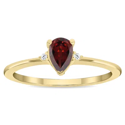 Sselects Women's Pear Shaped Garnet And Diamond Classic Ring In 10k Yellow Gold In Red