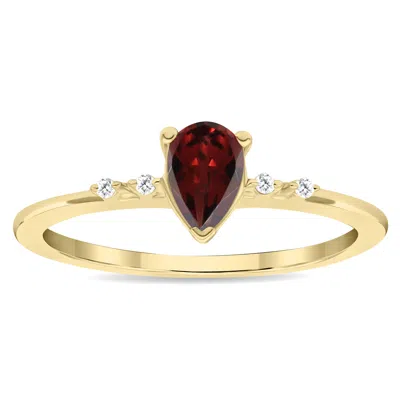 Sselects Women's Pear Shaped Garnet And Diamond Sparkle Ring In 10k Yellow Gold In Red
